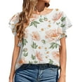 thumbnail image 1 of Hauts d'Été Grande Taille à Manches Courtes pour Femmes Mode Décontractée Col Rond à Volants Hauts Imprimés Blouse Chandail Col en V T-Shirt Femmes en Liquidation, 1 of 7