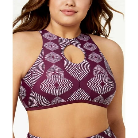 Raisins Curve Plus Size Majorelle Printed High-Neck Keyhole Top Womens Swimsuit (Dark Red  18W)