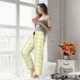 thumbnail image 4 of Uemuo Lemon Yellow Checkboard Pattern Women's Wide Leg Palazzo Lounge Pants with Pockets Light Weight Loose Comfy Casual Pajama Pants-Small, 4 of 9