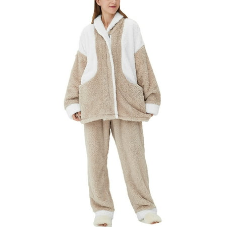 

2023 Winter Home Clothes Contrast Color Thin Coral Velvet Pajamas Women Thick Lamb Velvet Flannel Homewear Female Chemise Nightie Nightwear
