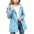 thumbnail image 2 of Puntoco Girls Long Rain Jacket Waterproof with Hood Lightweight Windbreaker Raincoat Plus Size Travel Camping Outdoor Coat Blue 10-11 Years, 2 of 9