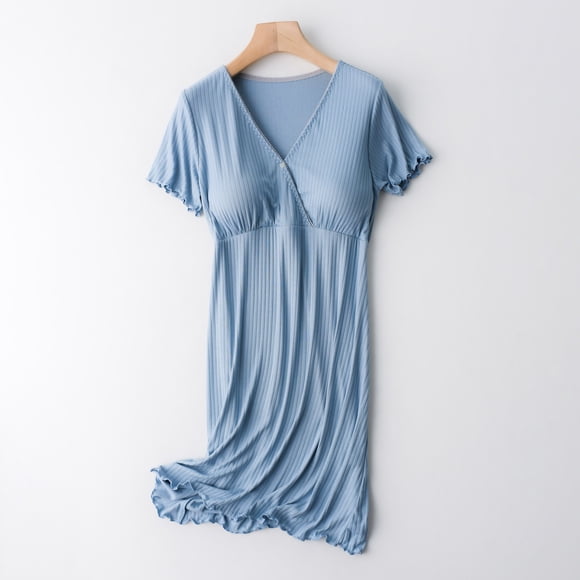 zanvin Pregnant Dress for Women, Women's Breastfeeding Solid V-neck Short Sleeve Breastfeeding Postpartum Pregnant Women's Dress Sleepwear with Chest Pad