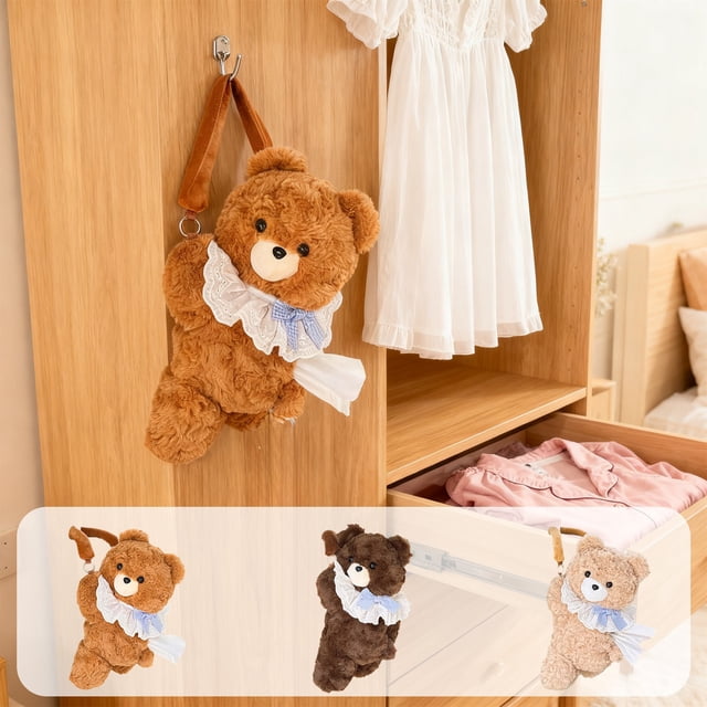 Bowayaoa Hanging Tissue Box for Car, Soft Polyester Tissue Holder, Cute Storage Bag for Home, Vehicle Tissue Dispenser, Portable Tissue Cover with Hidden Zipper