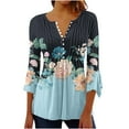 thumbnail image 2 of Sakmal 3/4 Sleeve Ladies Tops Clearance Under $5 Blue Button Floral V-Neck Tunic Ladies Shirts and Tops, 2 of 4