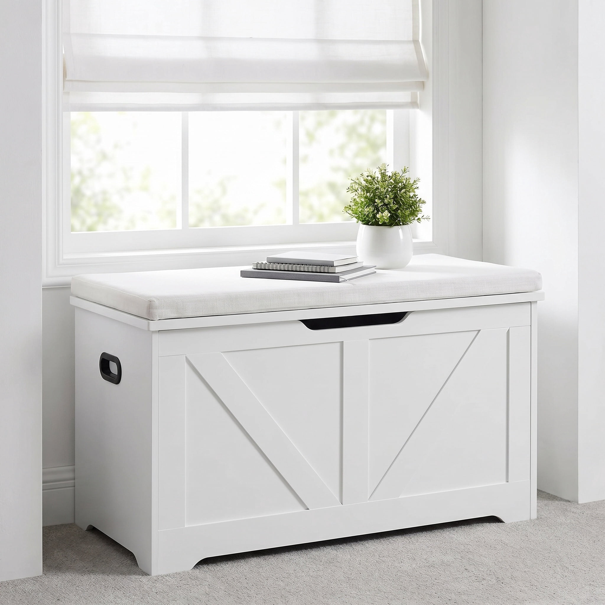 Nordic Hygge White Farmhouse Storage Chest with 2 Safety Hinges