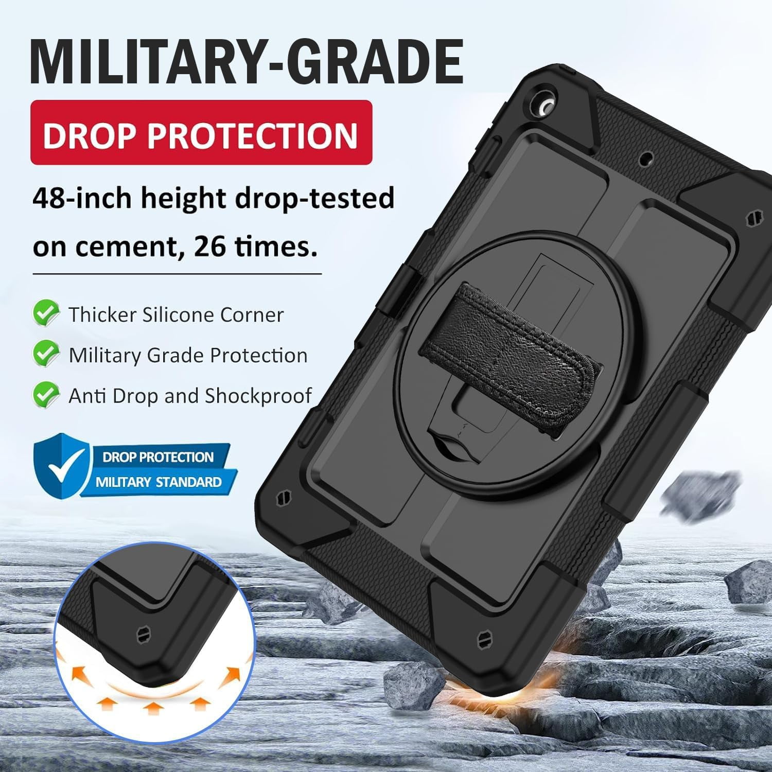 SUPNICE iPad 9th/8th/7th Generation Case,iPad 10.2 Case for kids, Shockproof [360 Rotating Stand] [Hand Strap] [Pencil Holder] Case for New iPad 9th Gen, iPad 10.2 Inch 2021/2020/2019,Black