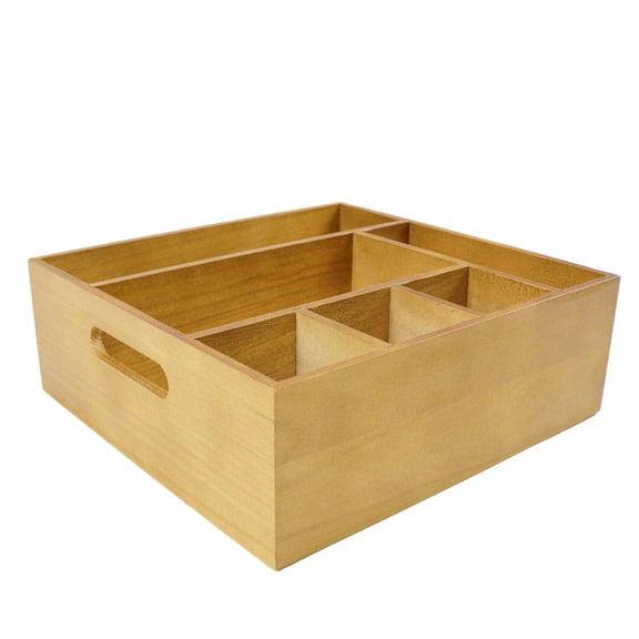 Utensil Holder Utensil Caddy Wood Plate Organizer Cutlery Holder for Countertop Silverware Caddy with 6 Compartments for Party Kitchen Camping Buffet