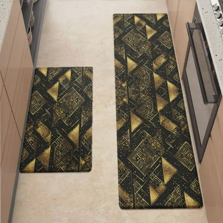 

Anti Fatigue Kitchen Mat Black Gold Patterns Kitchen Rugs Non Slip Cushioned Standing Mat for Sink Floor Laundry Office Desk Pro 17.3 x 59