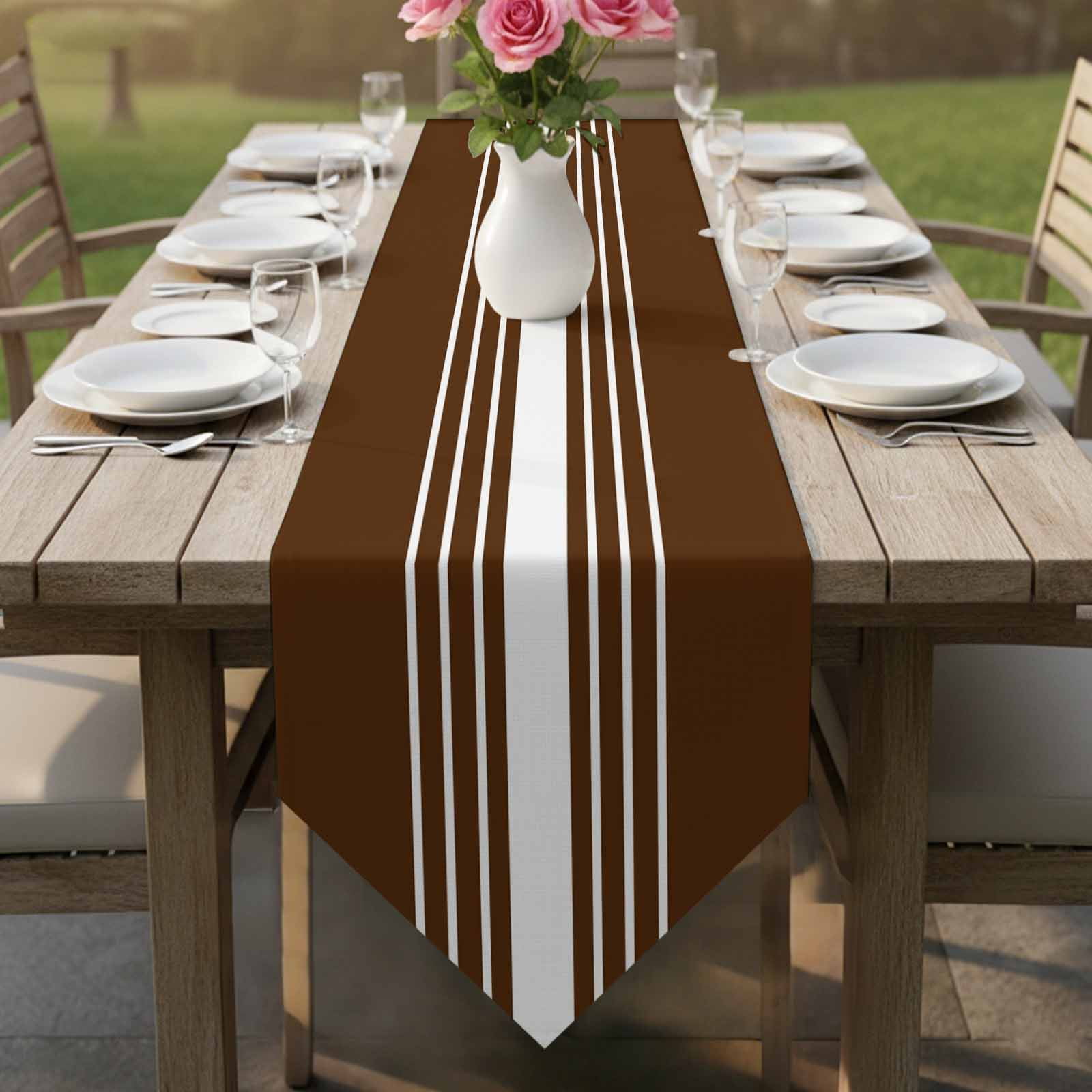 Brown White Stripe Table Runner Linen Burlap Table Runner 72 Inches Long Modern Rustic Vertical Striped Dresser Scarves for Kitchen Island Coffee Dining Room Party Holiday Decoration 14"x72"