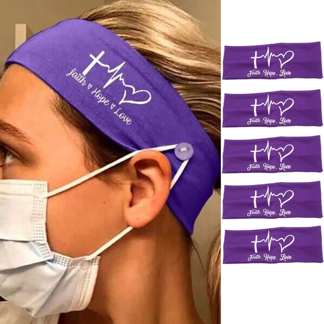 ddioayh Clearance Elastic Letter Headband with Button Yoga Workout Running Turban Accessories 5PCS