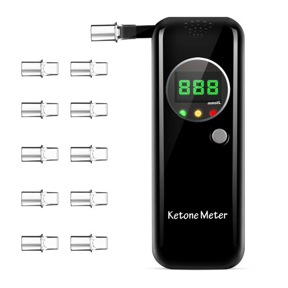Professional Portable Ketone Breath Meter, Ketone Breath Tester, Digital Ketone Breathalyzer with 10 Mouthpieces