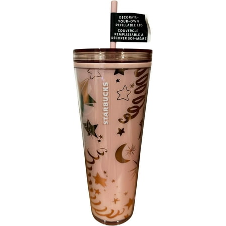 Starbucks 24 oz Holiday Tumbler Rose Gold Glitter Acrylic