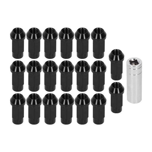 Tuercas de rueda de 20 piezas M14x1.5 rosca 2 pulgadas de altura 7075-T6 Tuercas de bloqueo de orificio pasante de aluminio negro