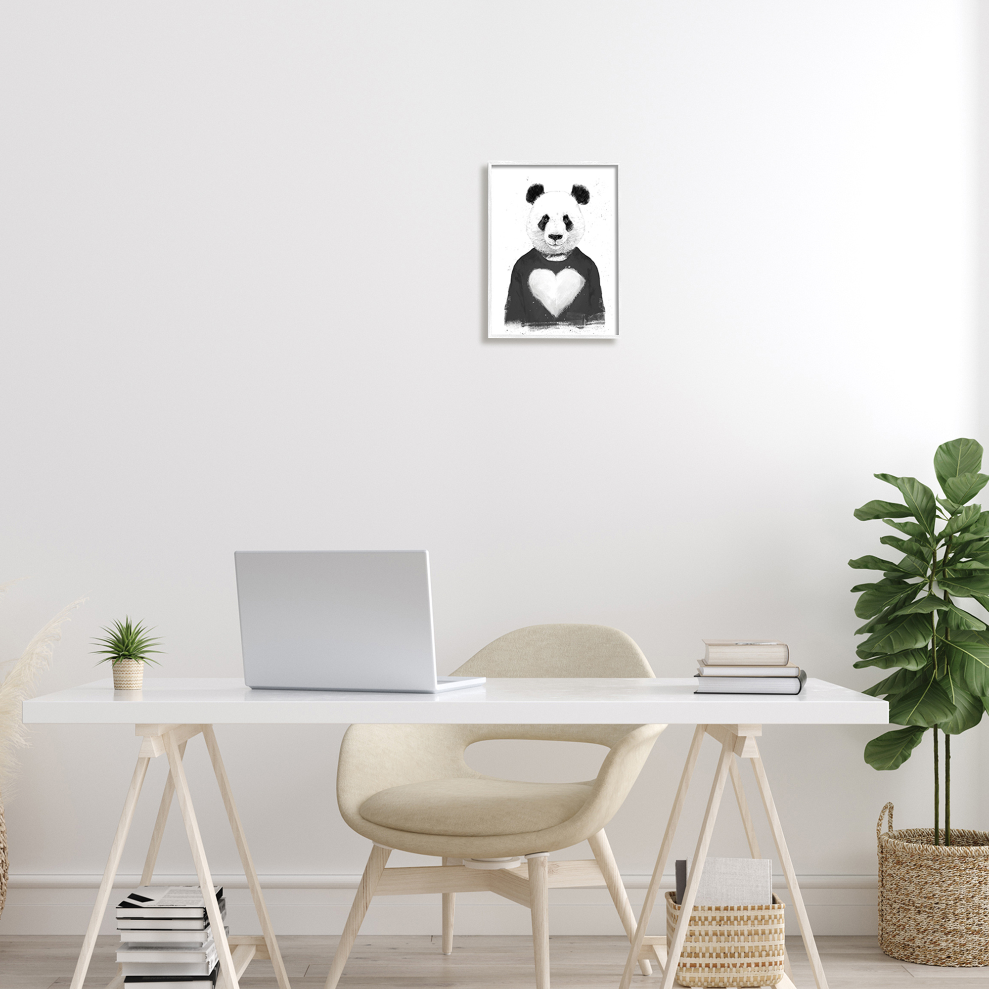Stupell Industries Playful Panda Bear Black & White Heart Sweater Framed Wall Art, 11 x 14, Design by Balazs Solti