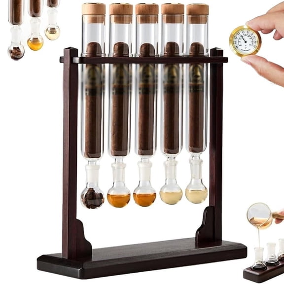 Glass Cigar Flavor Infuser Kit - Wooden Base Humidifier with Airtight Cap for DIY Flavor Injection & Aromatherapy Display, Gift for Cigar Enthusiasts