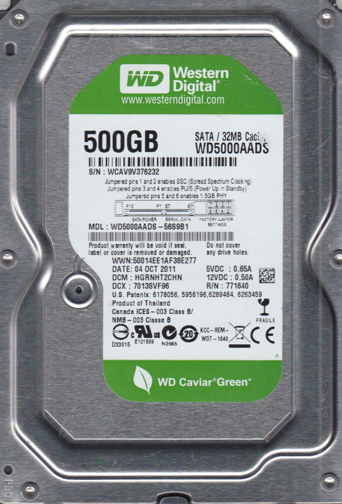 WD5000AADS-56S9B1, DCM HGRNHT2CHN, Western Digital 500GB SATA 3.5 Hard Drive - image 3 of 3
