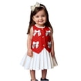 thumbnail image 4 of Girls O-neck Sleeveless Bow Vest Top with White Pleated Skirt 2 Piece Formal Dress Set Outfit Set, 4 of 5