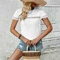 thumbnail image 6 of Women's Tops Summer Trendy Eyelet Crew Neck Lace Short Sleeve Breathable Shirts Casual Solid Color Blouses (XL, White), 6 of 7
