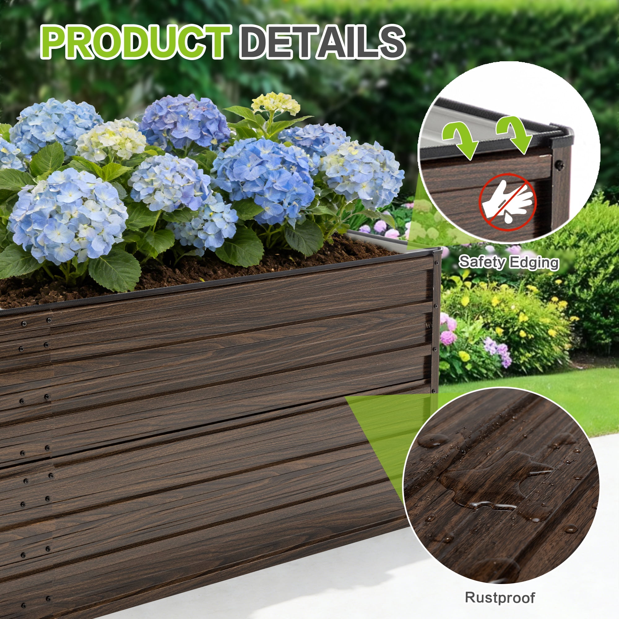 2 Pack Raised Garden Bed Kit, Metal Elevated Planter Box, Open Drainage Base, 8 Reinforcing Rods, Rustproof Steel with Safety Edging, Easy Assembly for Vegetables, Flowers, Herbs 74.6"x35.4"x25"