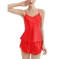 thumbnail image 4 of Deago Women V Neck Sexy Lingerie Satin Sleepwear Pajamas 2 Piece Cami Shorts Set Nightwear (Red, XL), 4 of 8
