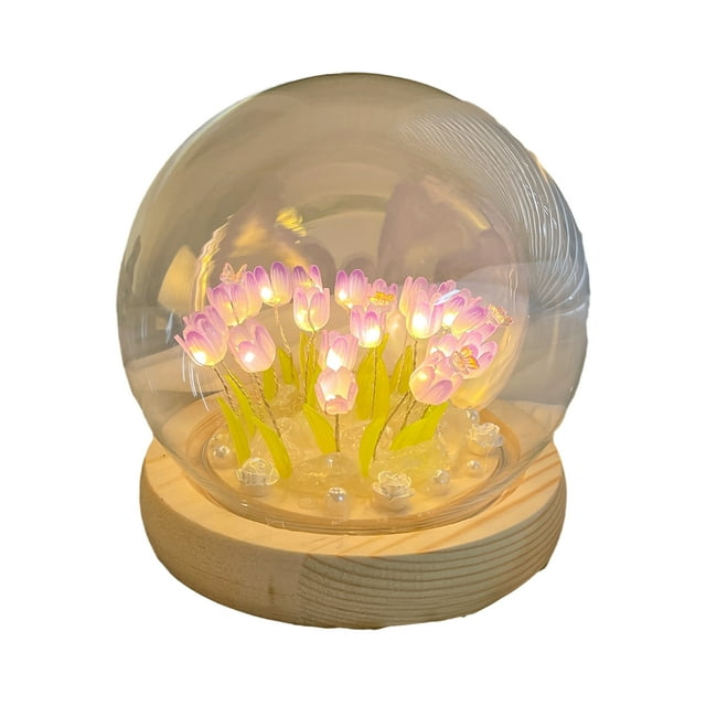 Bewildely Mini lámpara de flores de simulación de luz de flores de tulipanes para un ambiente acogedor y relajante vidrio de fácil cuidado Decoración del hogar Púrpura