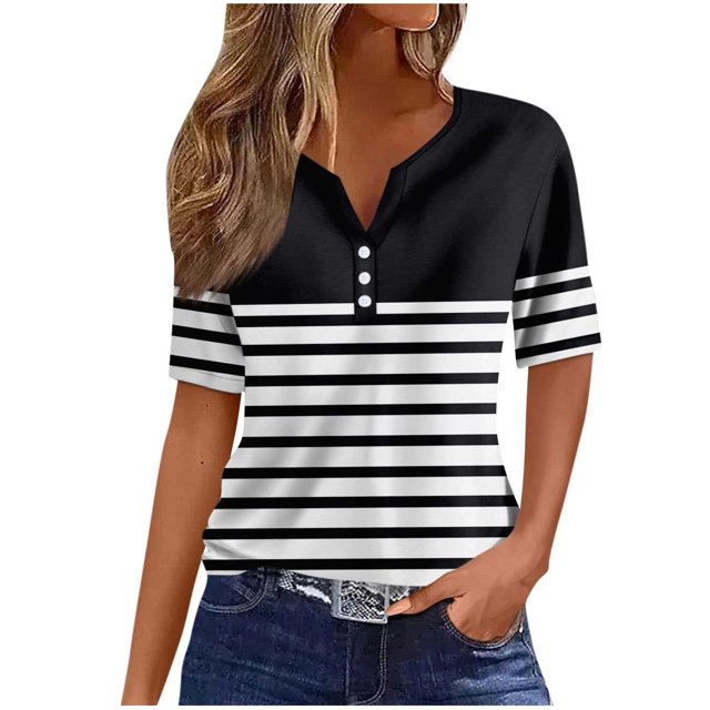Blouses pour Femmes Blouse à Manches Courtes Imprimée Col Rond Hauts Décontractés