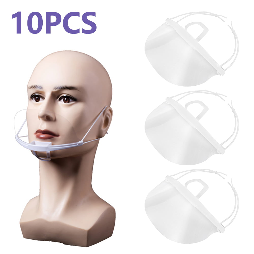 Mouth Shield Transparent Plastic Face Cover with Adjustable Elastic Band 1-100X 