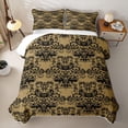 thumbnail image 2 of Homewish Boho Skull Damask Bed Spread Queen,Gothic Halloween Queen Coverlet Set,Gold Black,3-Piece, 2 of 7