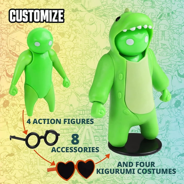 Figuras de acción de Gang Beasts | Rojo y verde | Juguetes coleccionables. Juguetes para niños de 6.5 pulgadas | Juguetes de superhéroe para niños y niñas. 4 para coleccionar | Accesorios