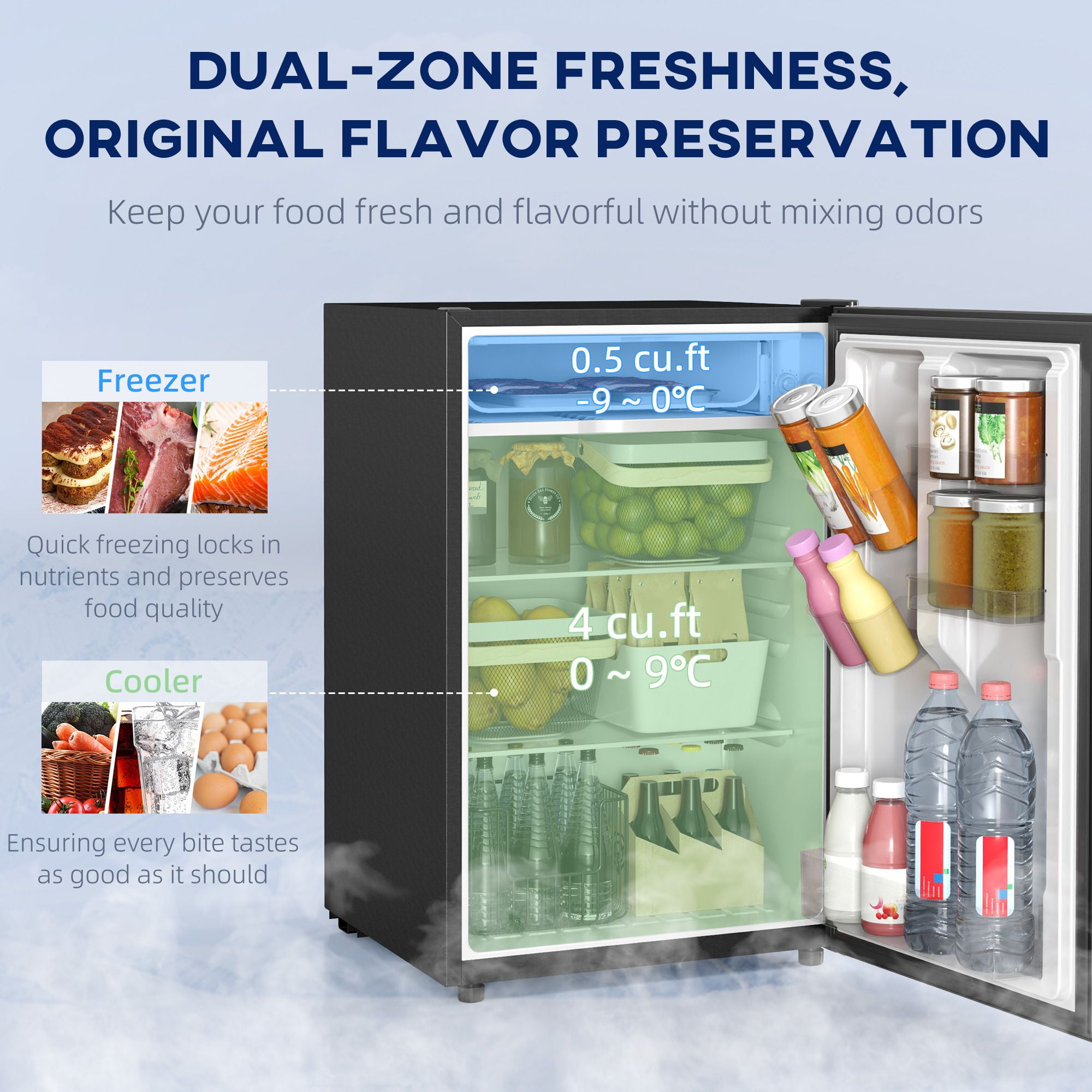 Compact 4.5 Cu Ft Mini Fridge with Freezer for Dorm Room, Adjustable Temperature Control, Energy Efficient, Black