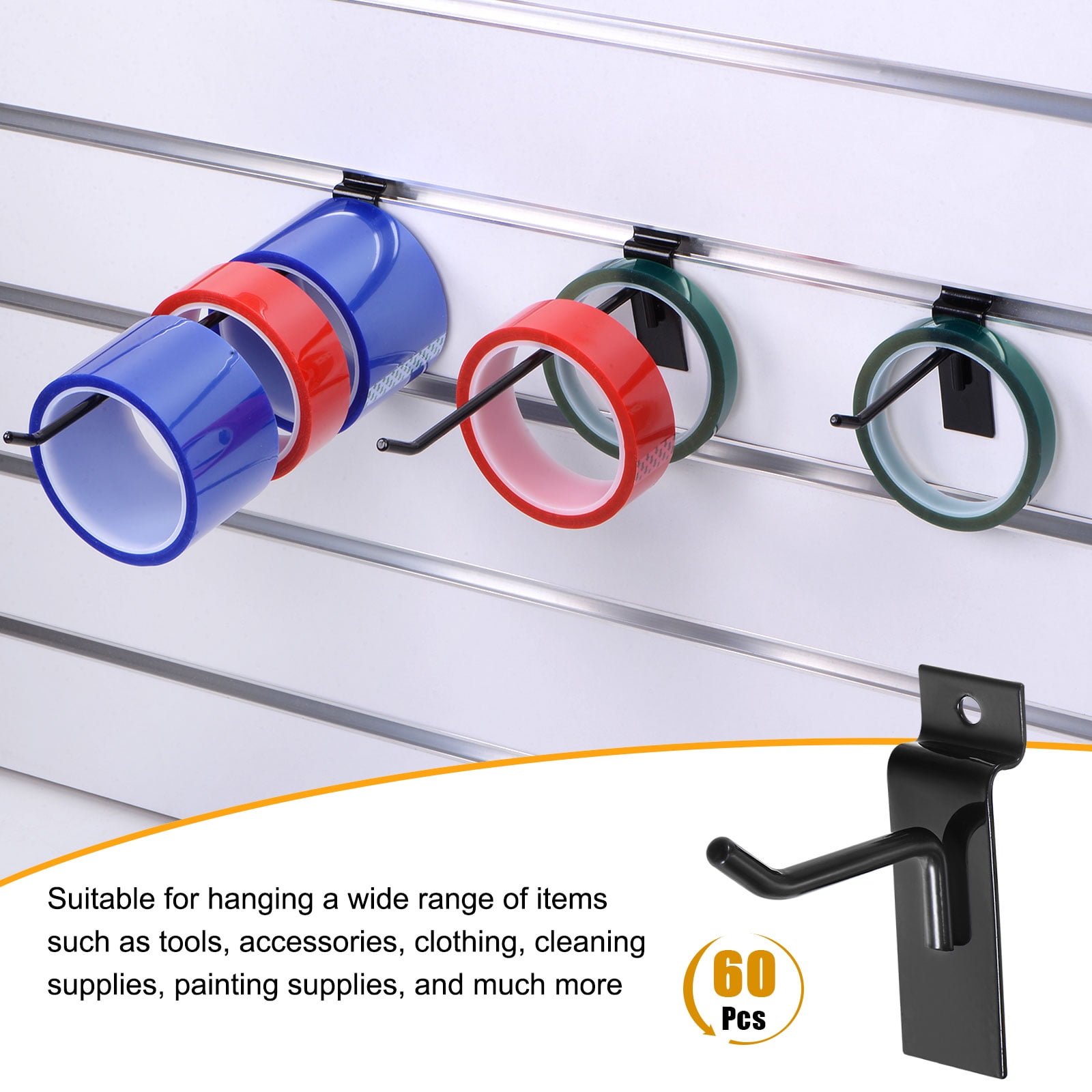 60packs Slat Wall Hooks 2" Length Pegboard Panel Hanging Hook, Black
