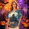 thumbnail image 6 of Halloween Shirts for Women Witch Hat Castle Print Henley Horror Blouse Spider Loose Fit Short Sleeve Vintage Spooky T-Shirt 3XL, 6 of 7