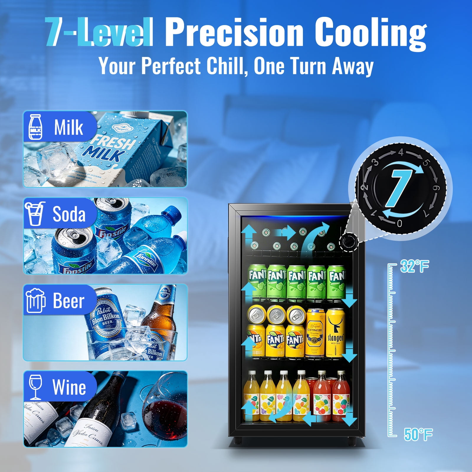 WANAI 120 Can Beverage Fridge & Cooler Small Mini Fridge Glass Door for Soda Beer or Wine for Home&Bar