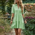 thumbnail image 2 of SAWOBUUN Womens Summer Gingham Shirt Dress Casual Short Sleeve V Neck Button Tiered Mini Dress Casual Plaid Dress, 2 of 7