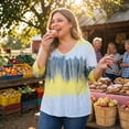 thumbnail image 4 of Agnes Orinda Women's Plus Size Tops Tie Dye Stripes V Neck 3/4 Sleeves Tunic Casual Blouses 2X Gray Yellow, 4 of 9
