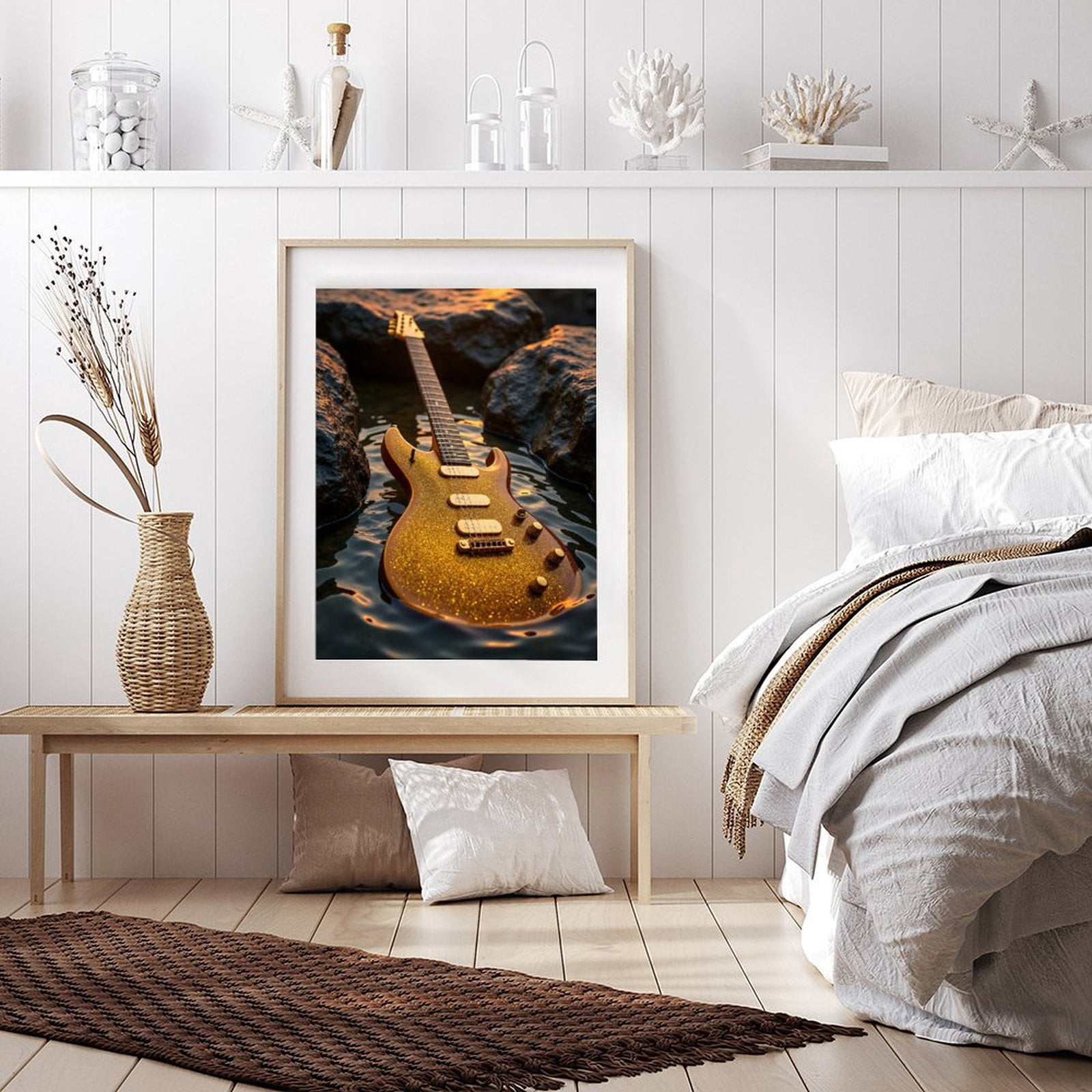 Diamond Art Kit for Adults, Guitar Sparkling Water Rocks Diamond Painting for Adults Beginners, DIY Diamond Art Painting Kits, 5D Diamond Painting Crafts for Home Decor 12x16 Frameless
