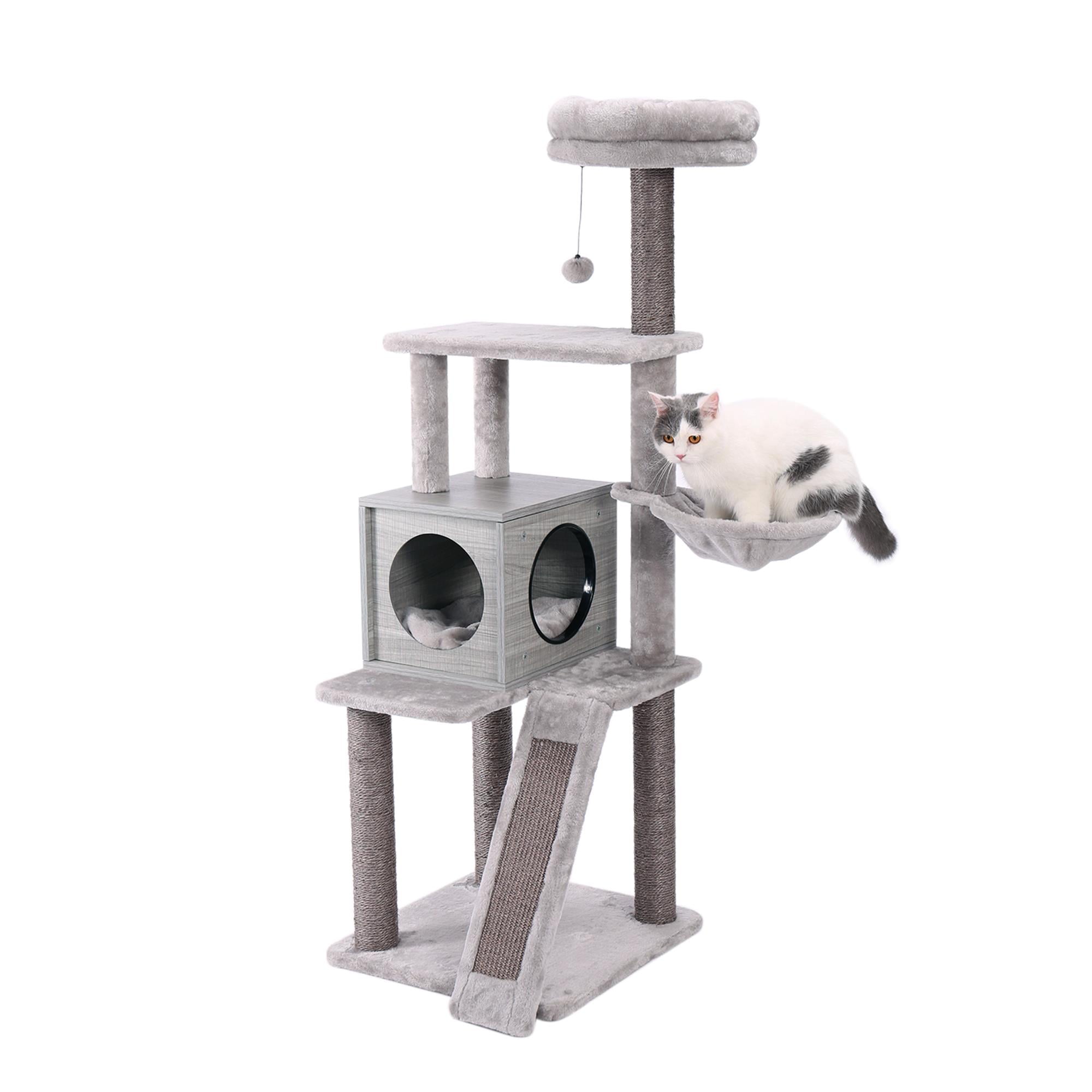 Pefilos 63" Cat Tree Tower for Indoor Cats, 4 Levels Platform Cat Condo for Large Cats with Fully Scratching Posts, Gray Pefilos 63" Cat Tree Tower for Indoor Cats, 4 Levels Platform Cat Condo for Large Cats with Fully Scratching Posts, Gray