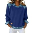 thumbnail image 6 of Brglopf Trendy Long Sleeve Shirts for Women Denim Collar Patchwork Stitching Sweatshirt Casual Loose Pullover Tops Navy XXL, 6 of 9