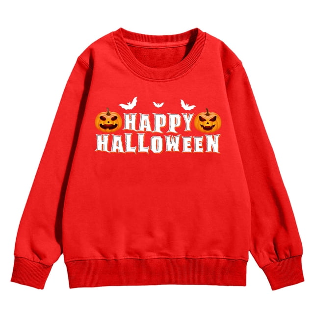 MIASHUI Halloween Girls Sweatshirt Cozy Letter Design Pumpkin Bat Pattern Festive Autumn Winter Warm Hoodies for Children
