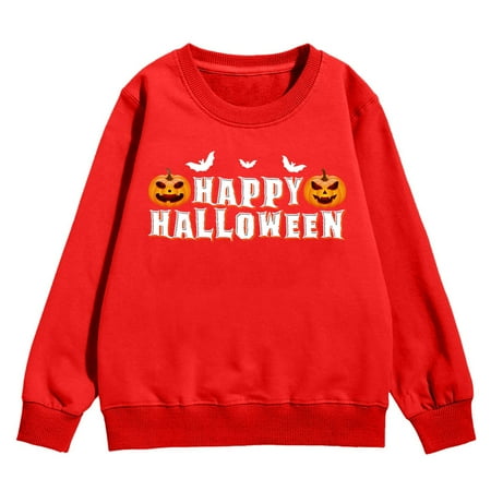 

Girls Sweatshirts & Hoodies Girls Sweatshirt Autumn And Winter Children s Warm Tops Cozy Letter Bat Pumpkin Pattern Festive Wear Red 8 Years-10 Years