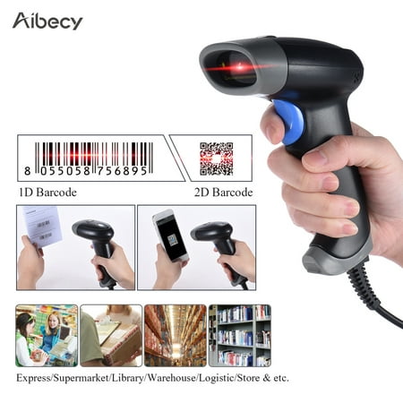 Aibecy 2D QR 1D USB Barcode Scanner CCD Red Light PDF417 Screen Scanning Bar Code Reader Support Multiple Language for Wechat Alipay Mobile