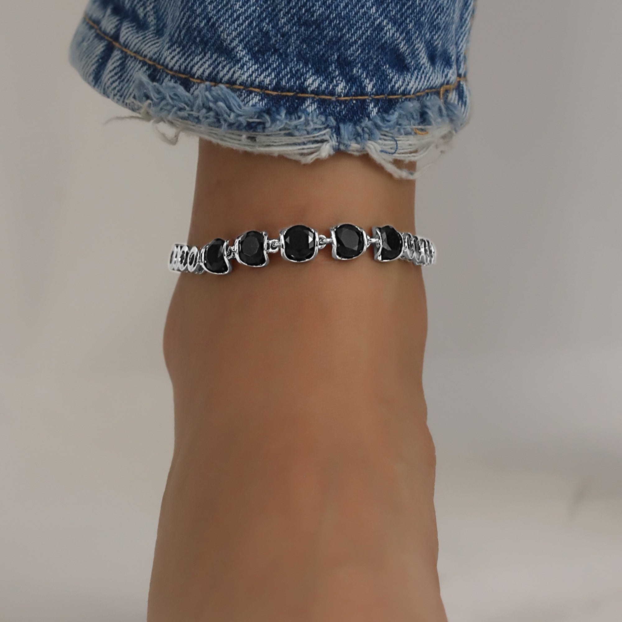 Kaash Customs 925 Sterling Silver Color CZ Anklet Gifts Women in Brass Metal
