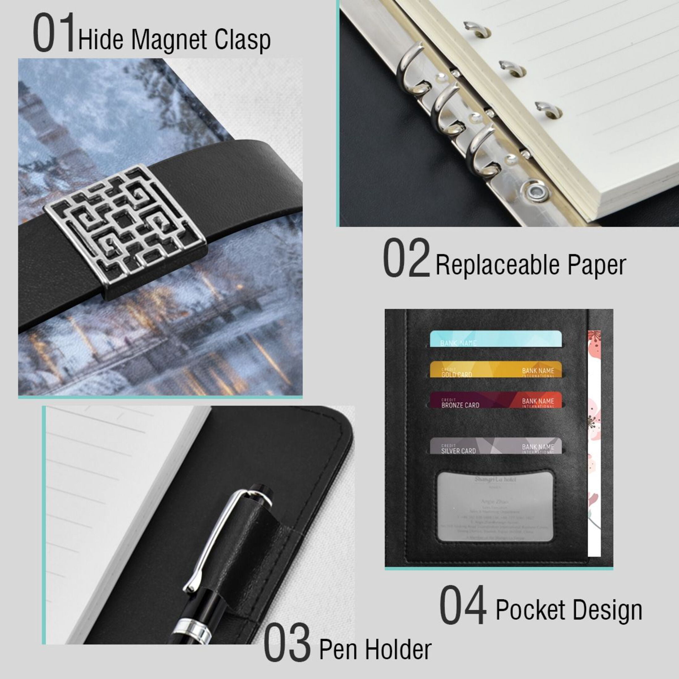 Leather Planner Leather Notebook Notebook Journal Binder Design Pen Pocket Design Convenient for Storage Train Snow Lake Journey