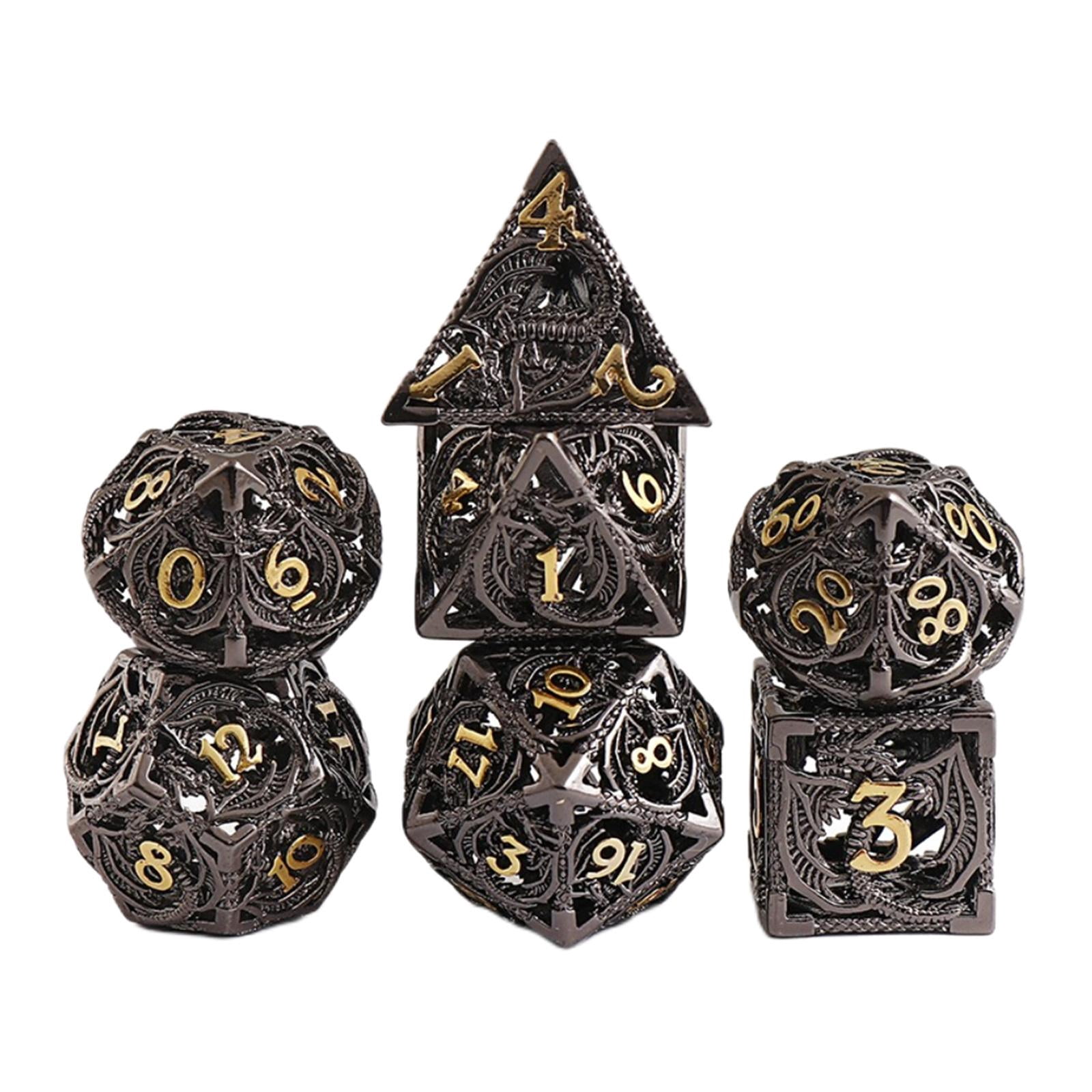LeeQinersw 7pcs Ancient Copper Hollow Metal Dice Set D&D Metal Polyhedral Dice Set for DND Role Playing Games
