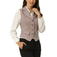 thumbnail image 4 of INSPIRE CHIC Gilet pour Femme à Revers Cranté Col en V Simple Boutonnage Vintage à Carreaux TP Rose, 4 of 6