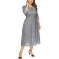 thumbnail image 3 of Eternatastic Womens Scooped Neckline Floral lace Top Plus Size Cocktail Party Midi Dress 4XL Gray, 3 of 5