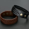 thumbnail image 6 of AYYUFE Vintage Men Faux Leather Wide Braided Bracelet Cuff Button Wristband Bangle Faux Leather + Alloy Black, 6 of 8