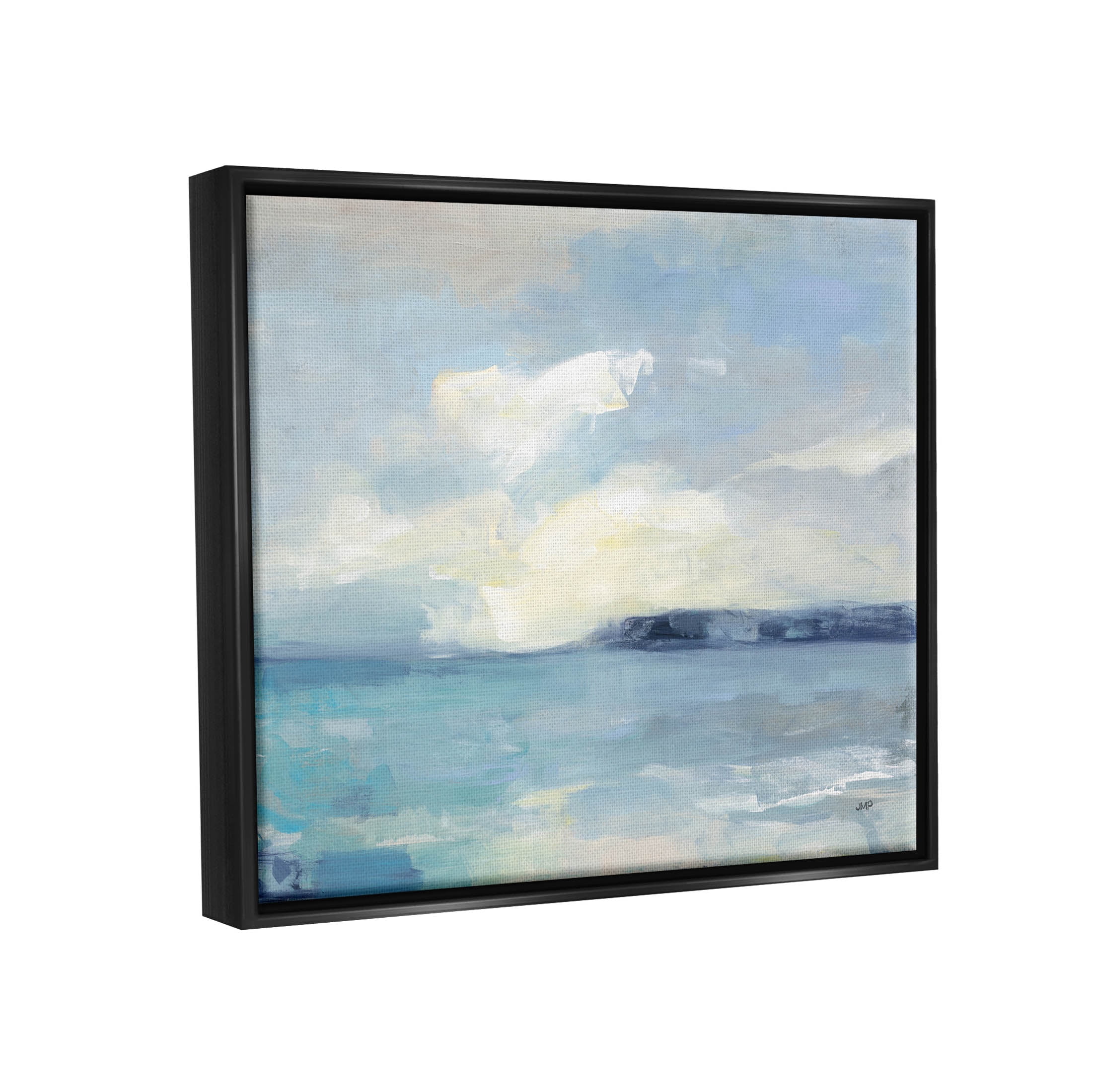 Stupell Industries Abstract Ocean View Landscape Painting Jet Black Floating Framed Canvas Print Wall Art, Design by Julia Purinton