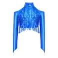 thumbnail image 4 of iiniim Girls Metallic Sequin Tassel Crop Top Cold Shoulder Cutout Back Long Sleeve Latin Jazz Dance Shirt Royal Blue 8, 4 of 7