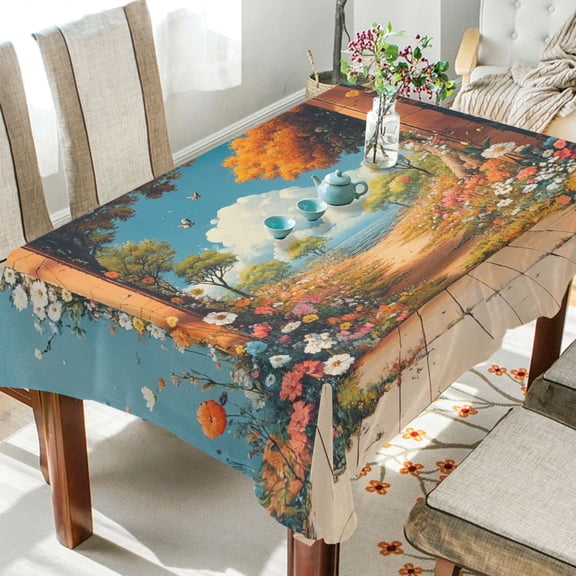 BZSMCE Square Tablecloth Door with Floral Pattern Tableclothes
